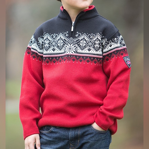 Dale of Norway Other - Dale of Norway St Moritz Merino Wool Sweater Red Black Zip Nordic Crest Logo